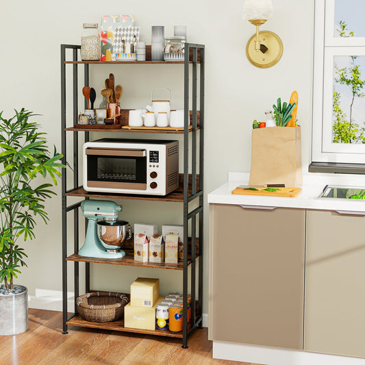 5-Tier Bookshelf with Adjustable and Tiltable Shelves-Rustic Brown - Tampa Home & Garden Store