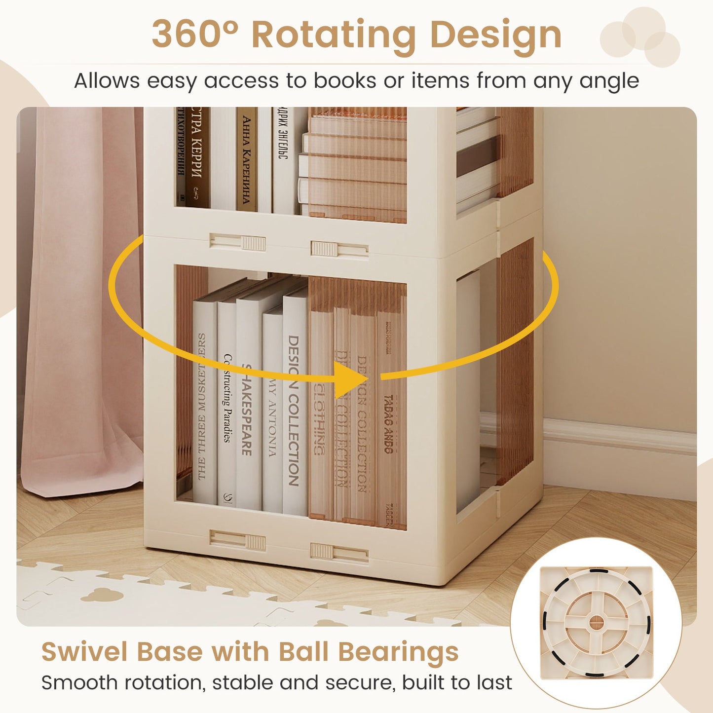 5-Tier Foldable Rotating Bookshelf 360 Swivel, white frame with wooden shelves DirectDeals on Tampa Home & Garden Store