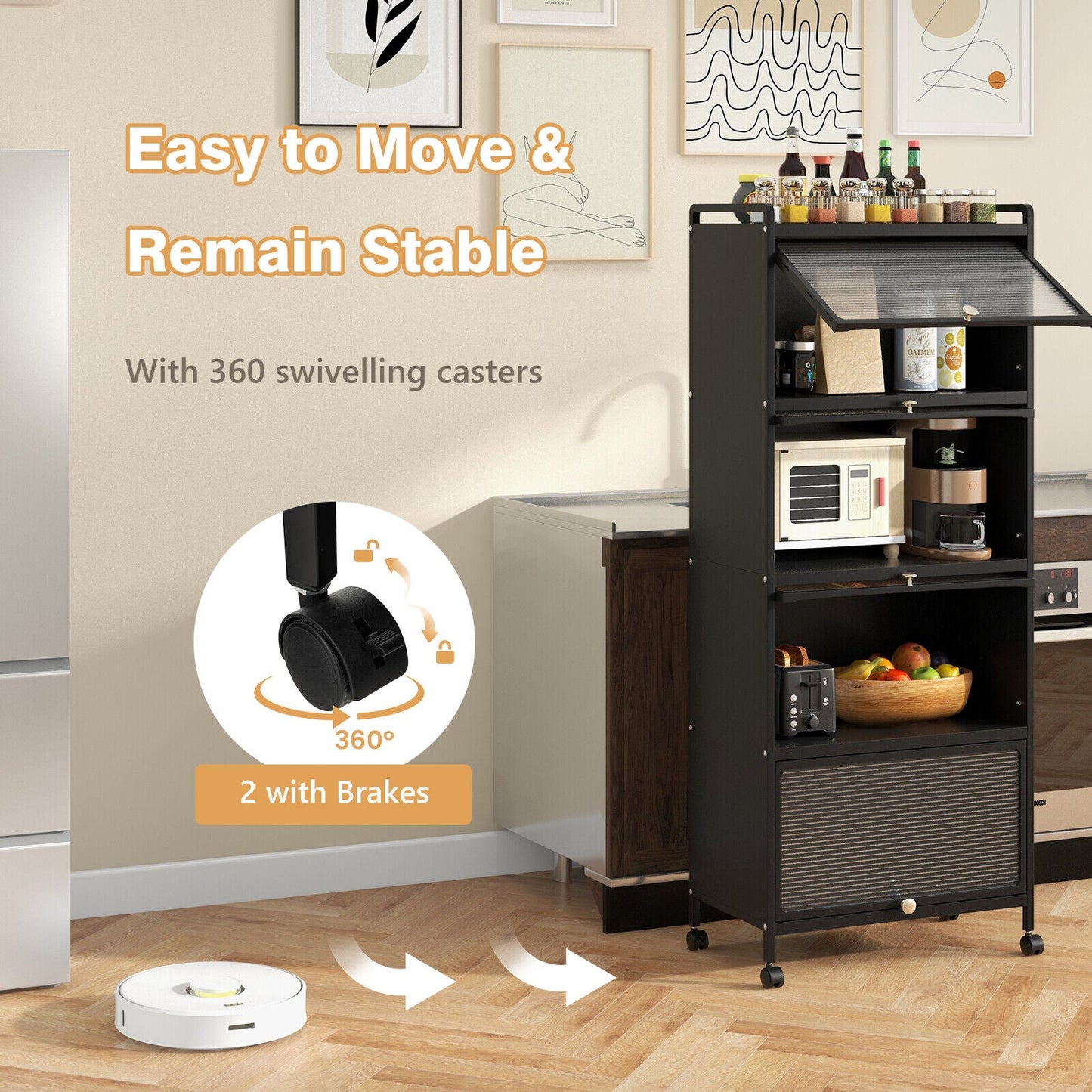 5-Tier Kitchen Baker's Rack with Flip-up PC Doors-Black