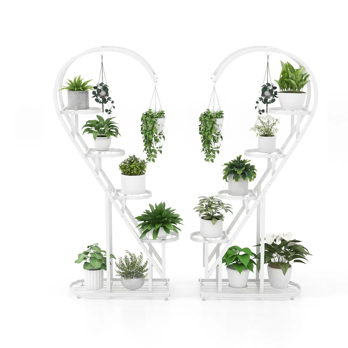 Pair of Five Tier Metal Plant Stands with Hanging Hook, white metal by DirectDeals on Tampa Home & Garden Store