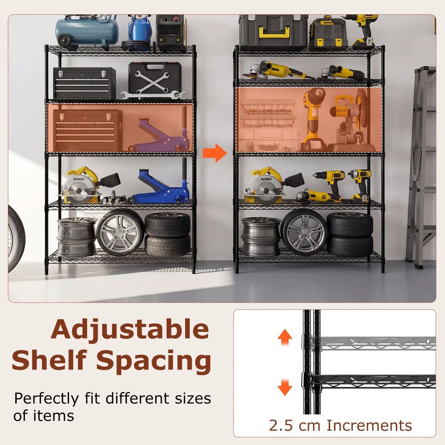 5-tier metal shelving unit set of 2 adjustable, black steel with wire shelves DirectDeals on Tampa Home & Garden Store