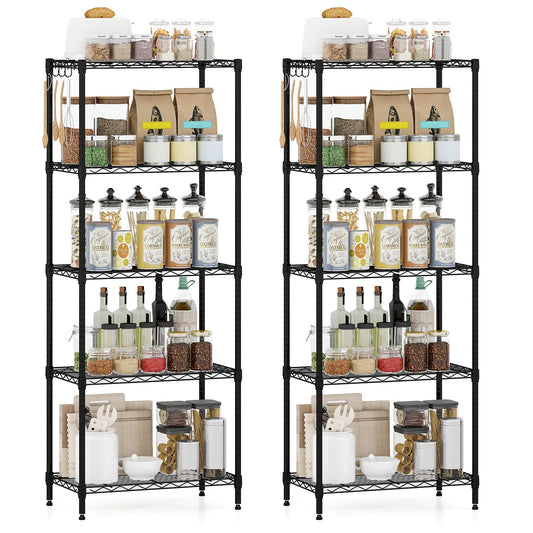 5-Tier Metal Storage Shelving Unit Set of 2 with V-Shaped Wire Rack-Black - Tampa Home & Garden Store
