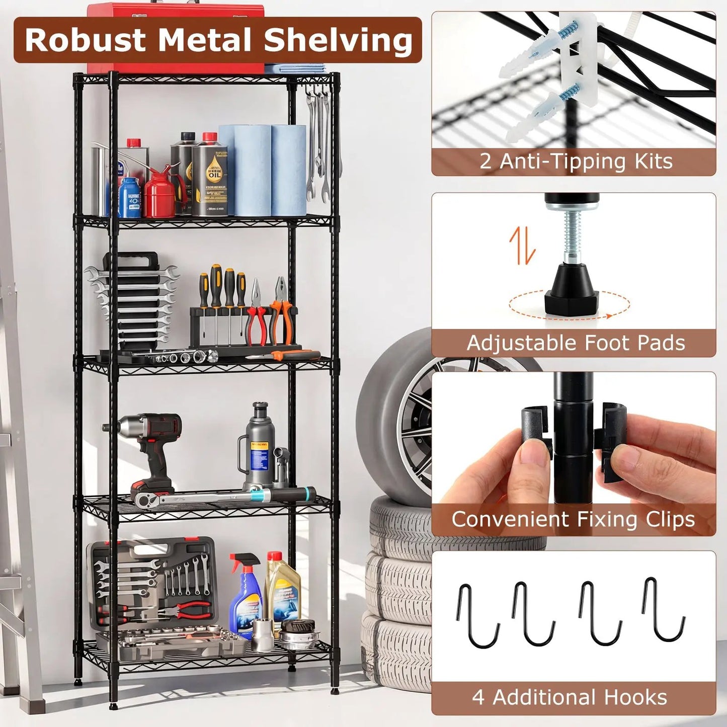 DirectDeals 5-Tier Black Metal Shelving Unit, V-Shaped Racks, Set of 2 for Industrial Shelving on Tampa Home & Garden Store