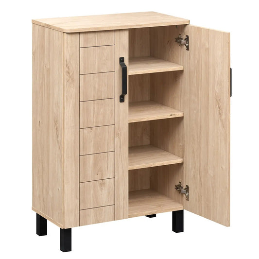5-tier wooden shoe cabinet with left drawer stack and right shelves, black legs on Tampa Home & Garden Store
