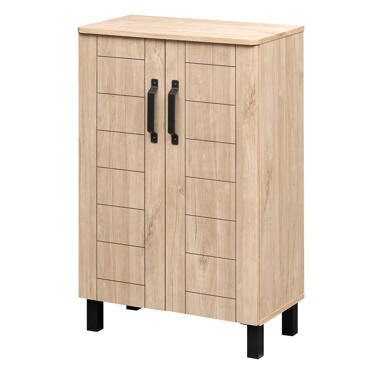 DirectDeals 5-Tier Freestanding Shoe Cabinet light wood with black handles on Tampa Home & Garden Store