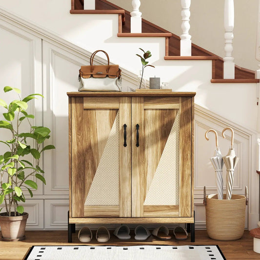 5-Tier Farmhouse Shoe Cabinet with Woven Doors
