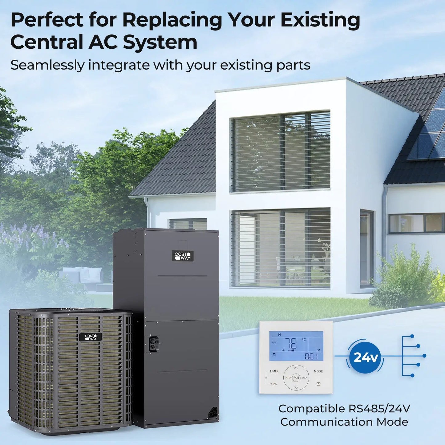 Costway 5 Ton 17 SEER2 central air conditioner heat pump dark gray outdoor unit with air handler on Tampa Home & Garden Store