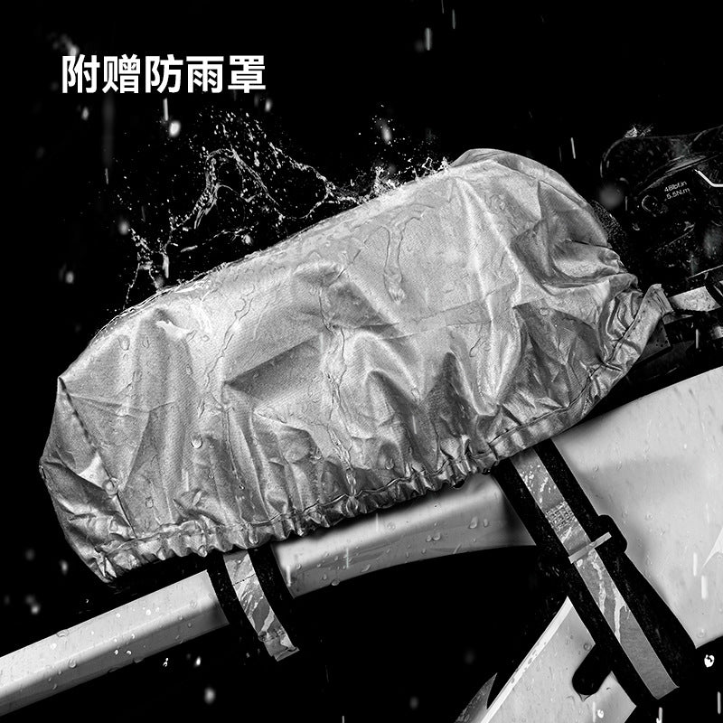 Durable Waterproof Bike Phone Bag and Cover by Stevvex mounted on handlebars with gray rain cover on Tampa Home & Garden Store