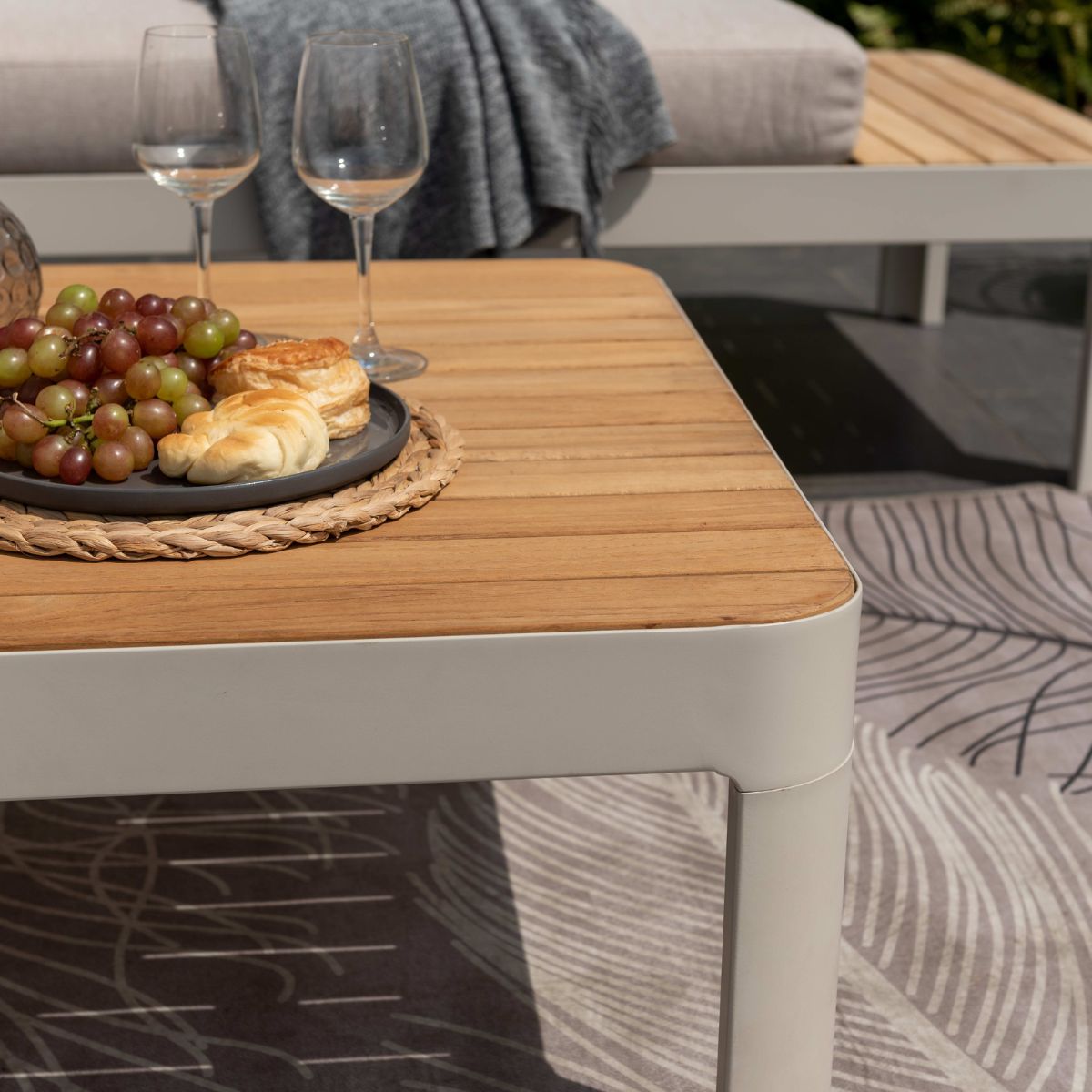Portals Light Square Coffee Table with natural wood top and light gray frame on Tampa Home & Garden Store