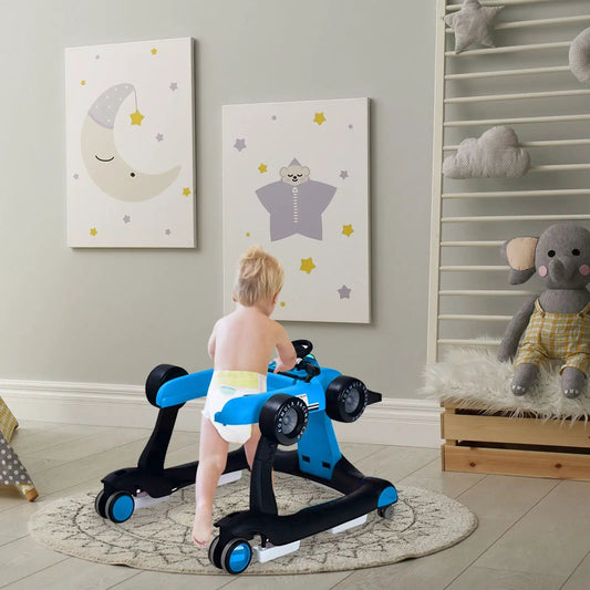 Five in One Baby Walker adjustable height blue and black with wheels for toddlers on Tampa Home & Garden Store