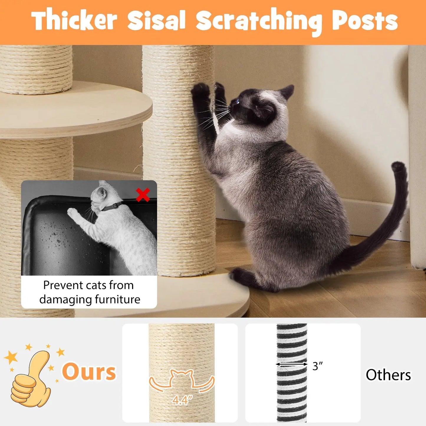 5 Level Wooden Cat Tree with Padded Perch Hammock beige sisal posts DirectDeals cat furniture on Tampa Home & Garden Store