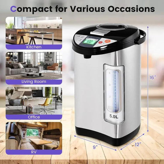 Electric LCD Water Boiler and Warmer, stainless steel with black lid, 5.0L, LCD controls, scenes on Tampa Home & Garden Store