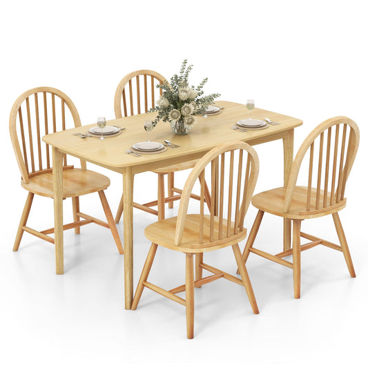Juego de comedor de madera de 5 piezas con 4 sillas Windsor