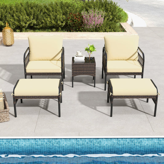 5 Piece Patio Conversation Set with Ottomans and Coffee Table - Tampa Home & Garden Store