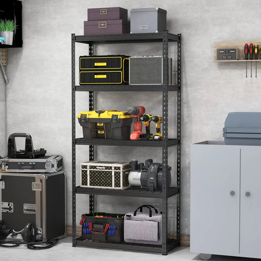 5-Tier Metal Shelving Unit with Anti Slip Foot Pads, DirectDeals, black steel on Tampa Home & Garden Store
