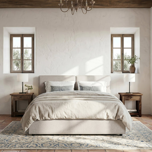 Modern Tufted Queen Size Upholstered Platform Bed Frame HouseOfZazla beige fabric on Tampa Home & Garden Store
