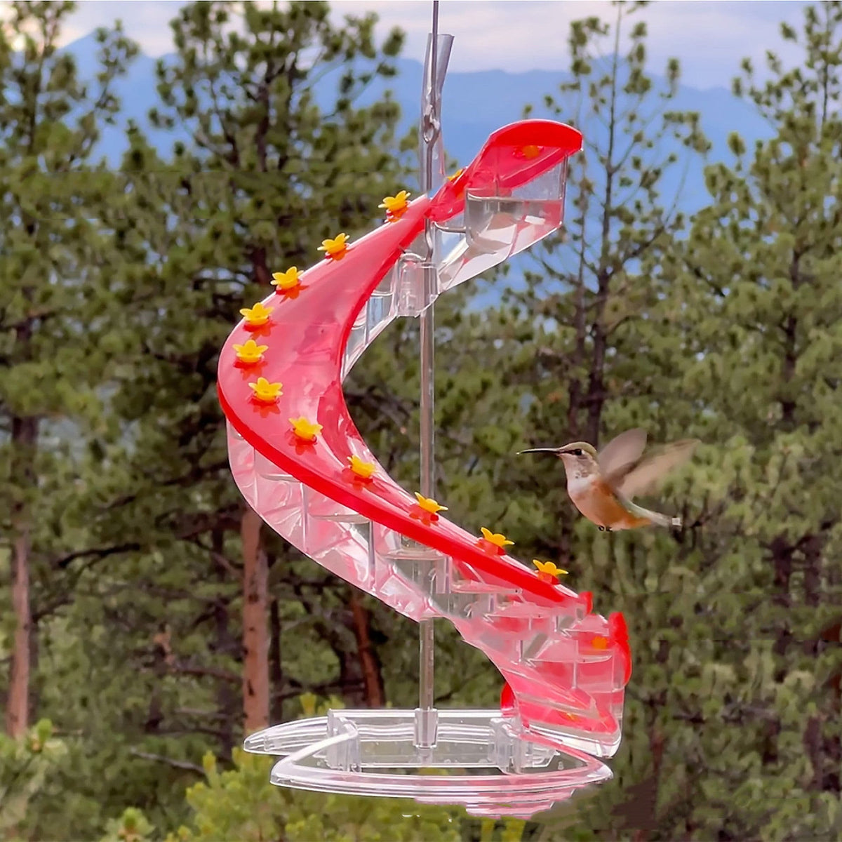 Climbing Ladder Spiral Hummingbird Feeder, pink spiral with yellow flowers on Tampa Home & Garden Store