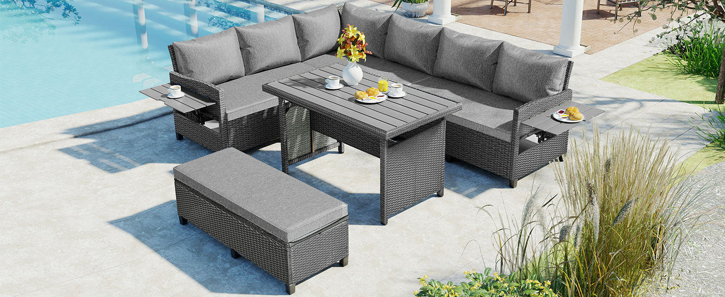 Tomax 5-Piece Outdoor Patio Rattan Sofa Set dark gray wicker with gray cushions on Tampa Home & Garden Store