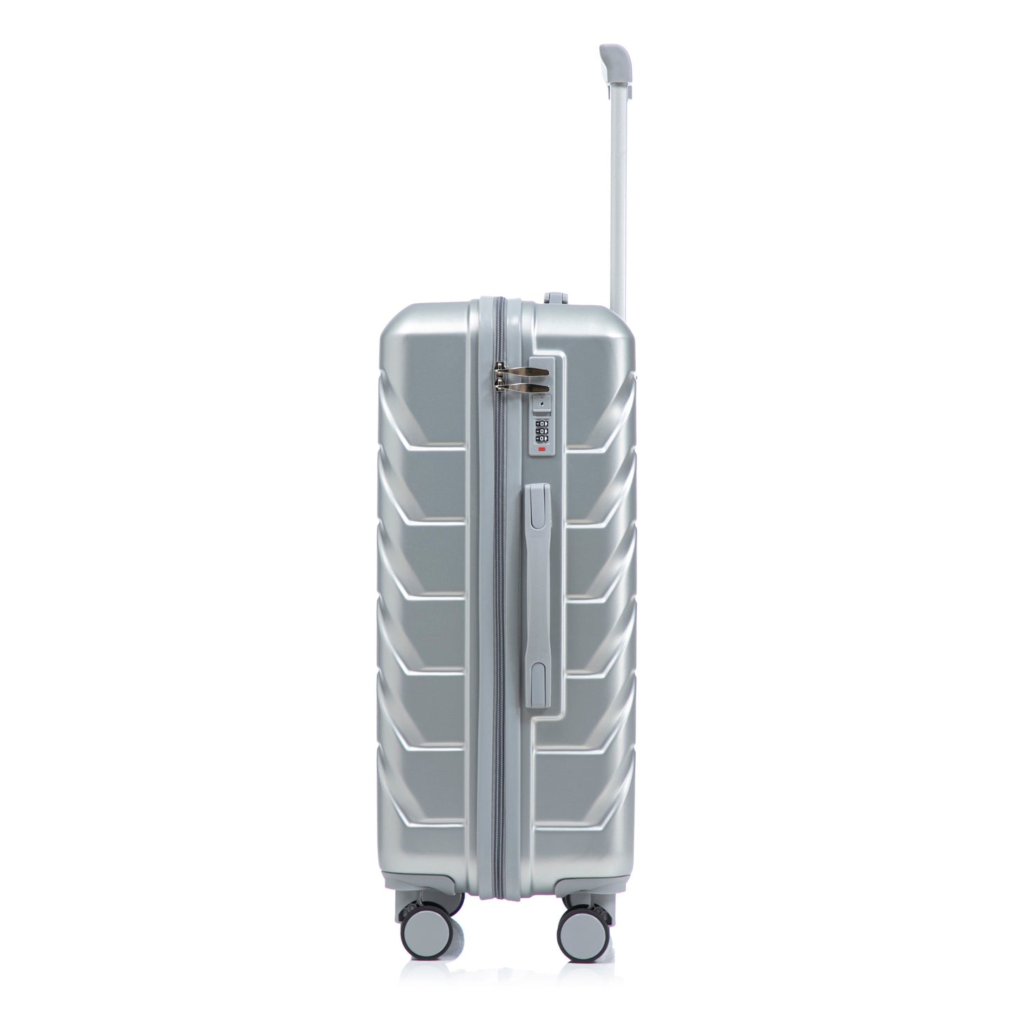 Silver ABS spinner luggage with built-in combination lock, telescoping handle and 4 wheels on Tampa Home & Garden Store