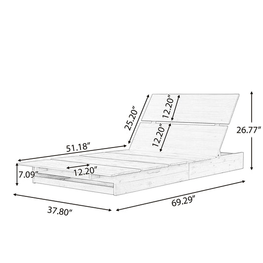 Acacia wood outdoor chaise lounge with adjustable backrest in natural finish, HouseOfZazla patio seating 69.29in L x 37.80in W on Tampa Home & Garden Store