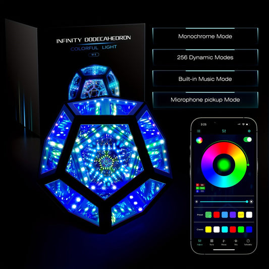 Infinity Mirror Light RGB Dodecahedron Lamp for Gaming Room & Desk Decor - Tampa Home & Garden Store