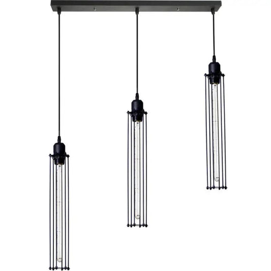 Decorbites retro industrial pendant chandelier trio for bar with black metal cage tubes on Tampa Home & Garden Store