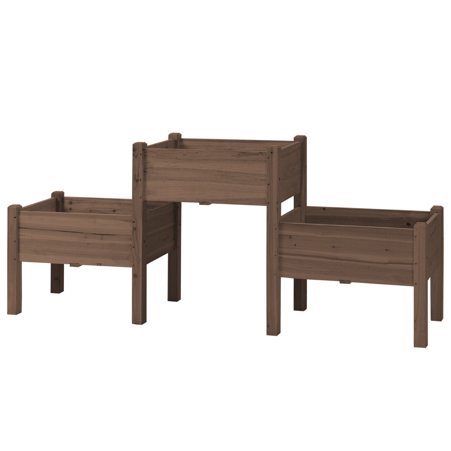 Outsunny raised garden bed with 3 wooden planter boxes in natural brown by HouseOfZazla on Tampa Home & Garden Store