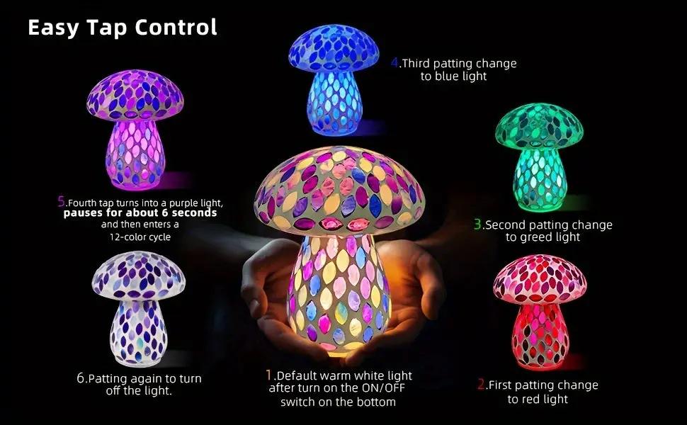 Wireless mushroom table lamp set of 6 cordless RGB LED lamps with touch control Moktan Sabai on Tampa Home & Garden Store