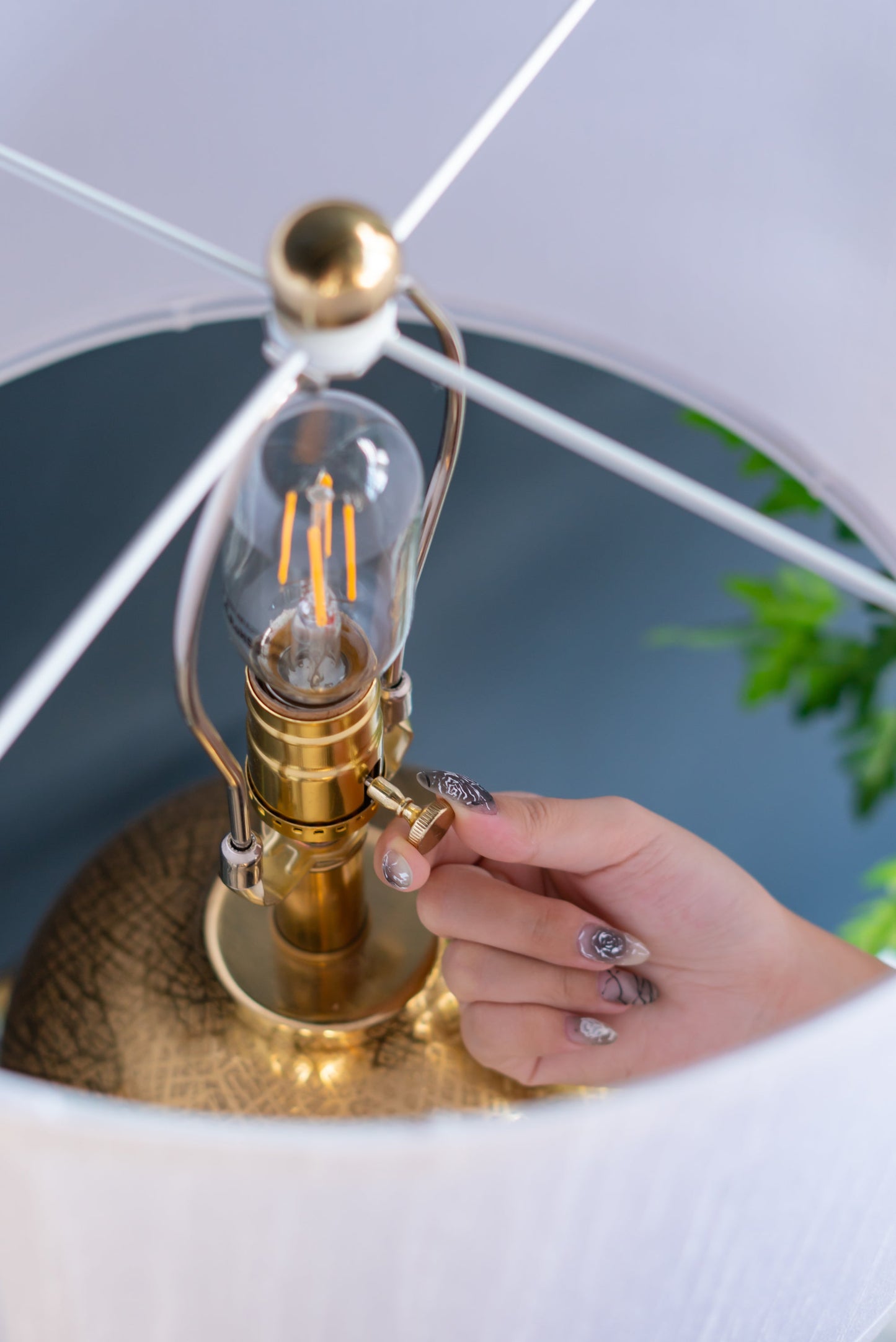 Round gold aluminum table lamp with white fabric shade by HouseOfZazla on Tampa Home & Garden Store