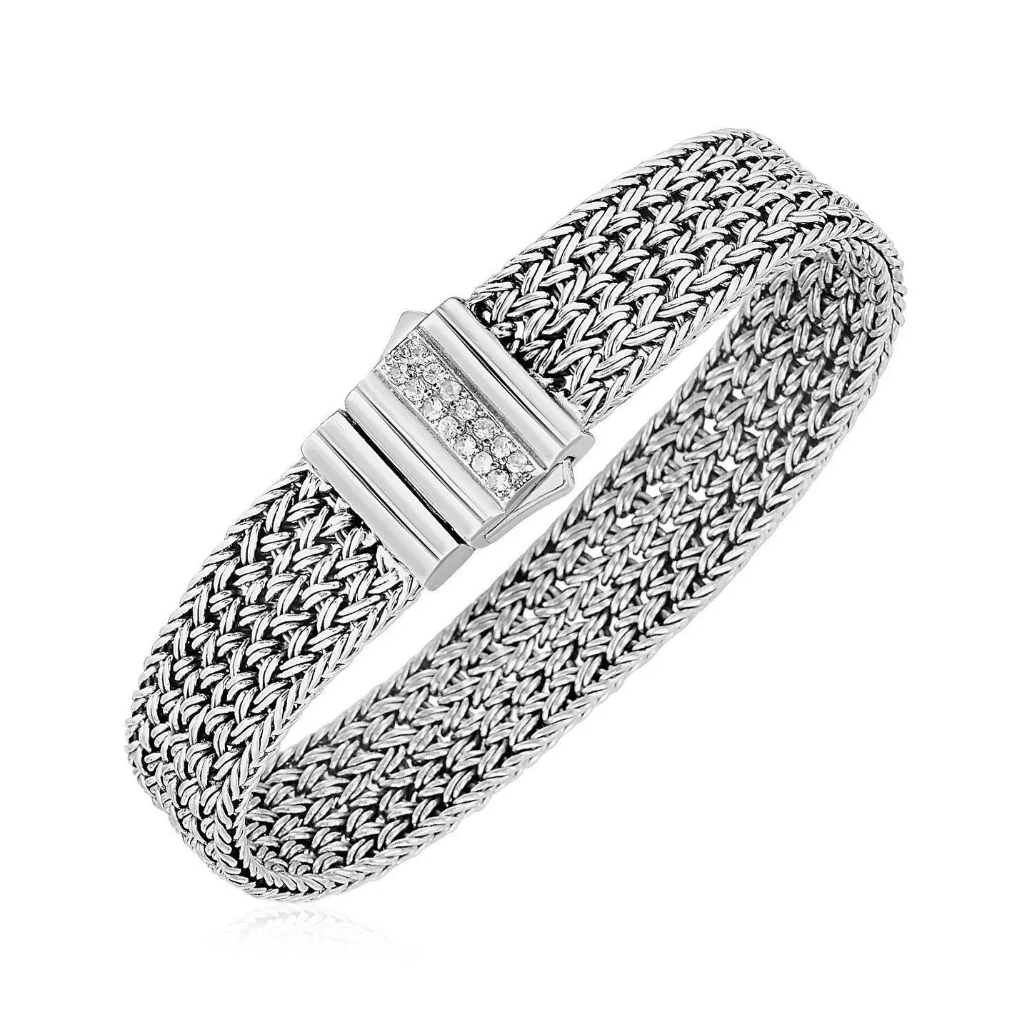 Woven Rope Bracelet with White Sapphire Accented Clasp in Sterling Silver - Tampa Home & Garden Store