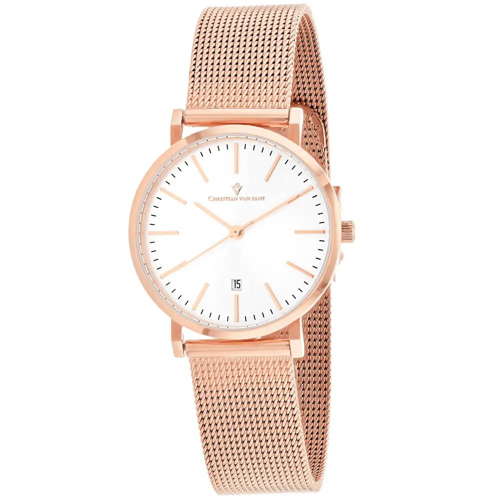 Christian Van Sant Women's Paradigm quartz watch with rose gold mesh band and white dial on Tampa Home & Garden Store