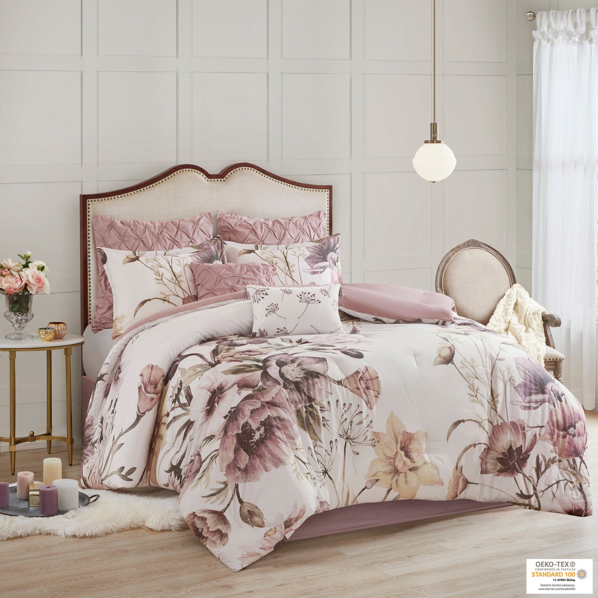 8 Piece Cotton Blush Comforter Set for Queen