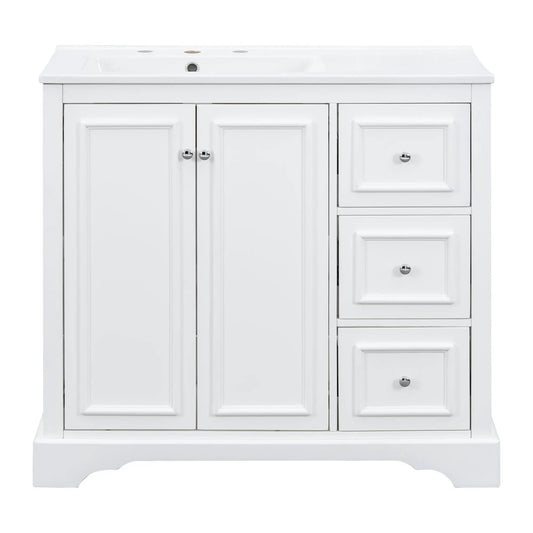 Bathroom vanity with sink white finish, 3 drawers, soft-close doors, adjustable U-shelf on Tampa Home & Garden Store
