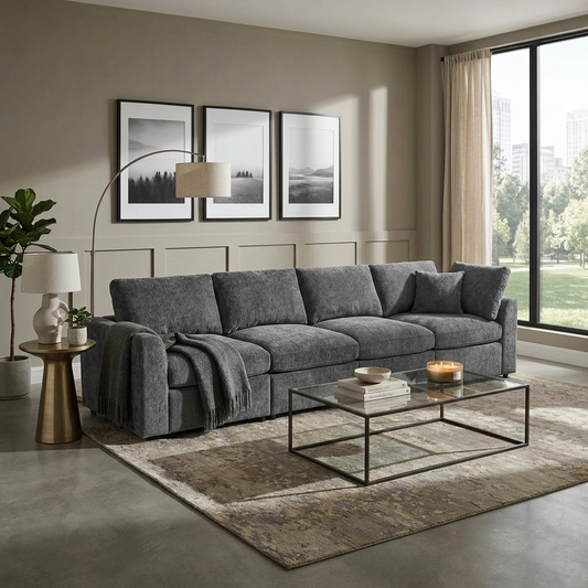 U-Style 130.3" Modular Sectional Sofa, 4-Seater in grey fabric by HouseOfZazla on Tampa Home & Garden Store