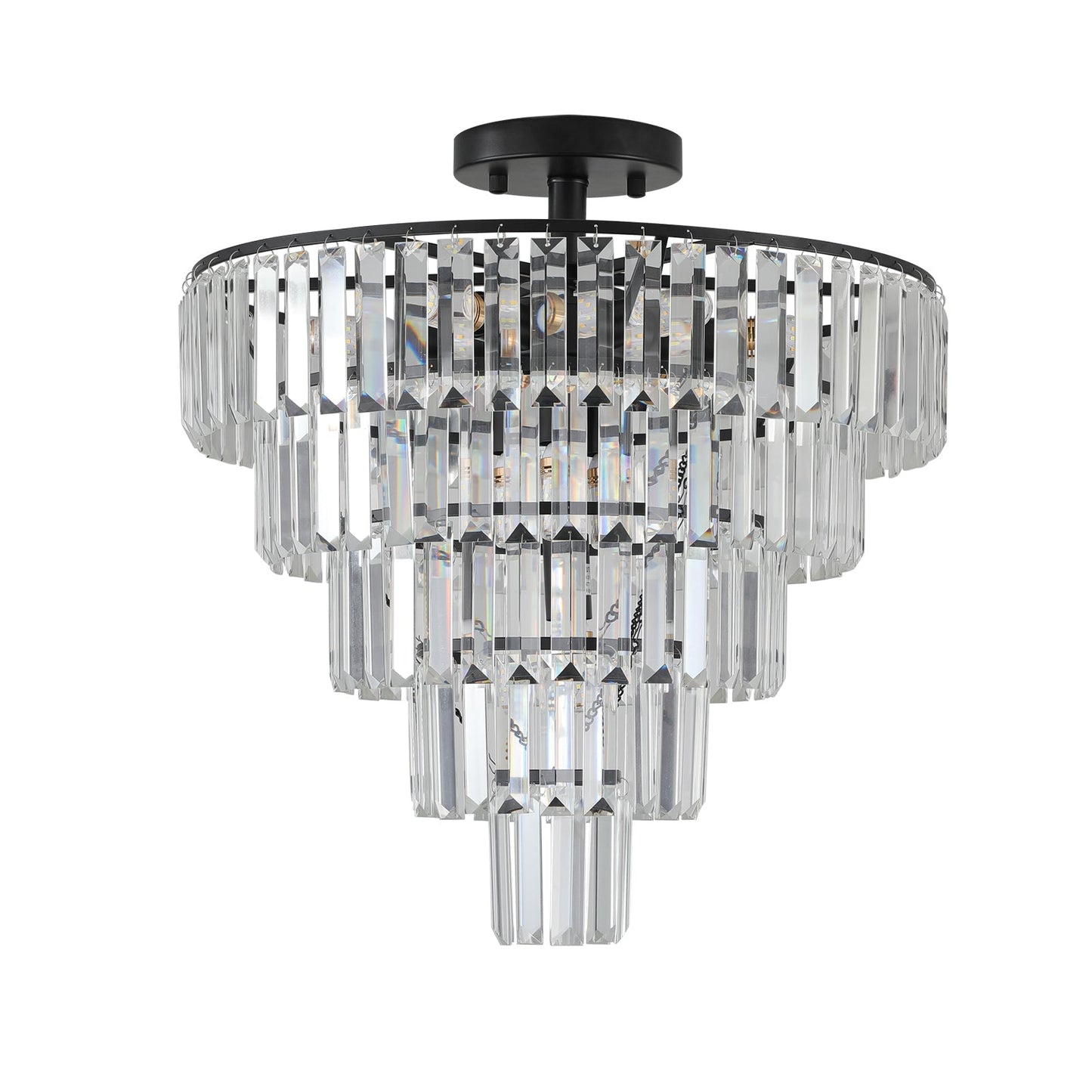 20in black crystal chandelier with circular metal frame and hanging faceted crystal prisms on Tampa Home & Garden Store