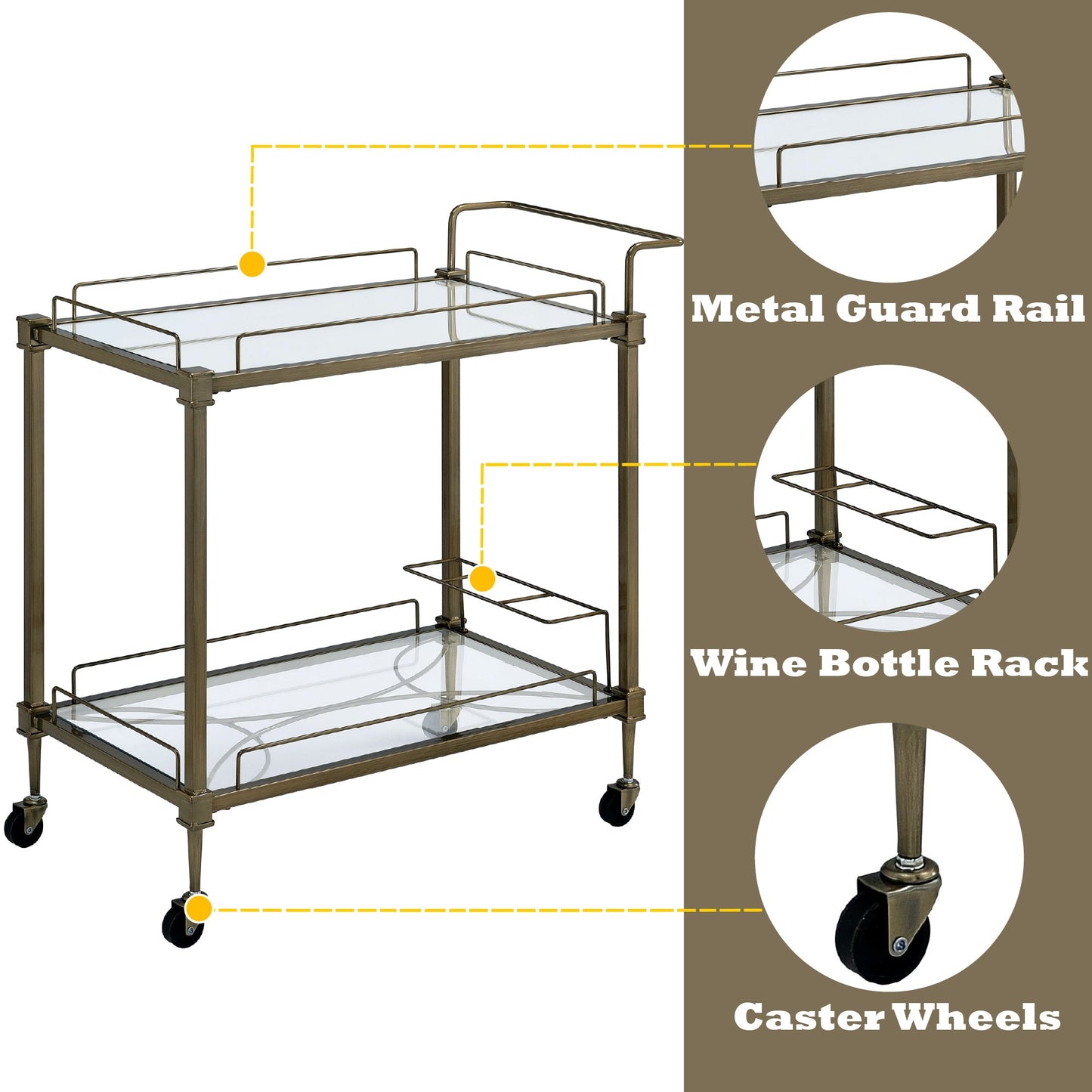 Aditya Mirrored & Antique Brass Finish Serving Cart with glass shelves by HouseOfZazla on Tampa Home & Garden Store