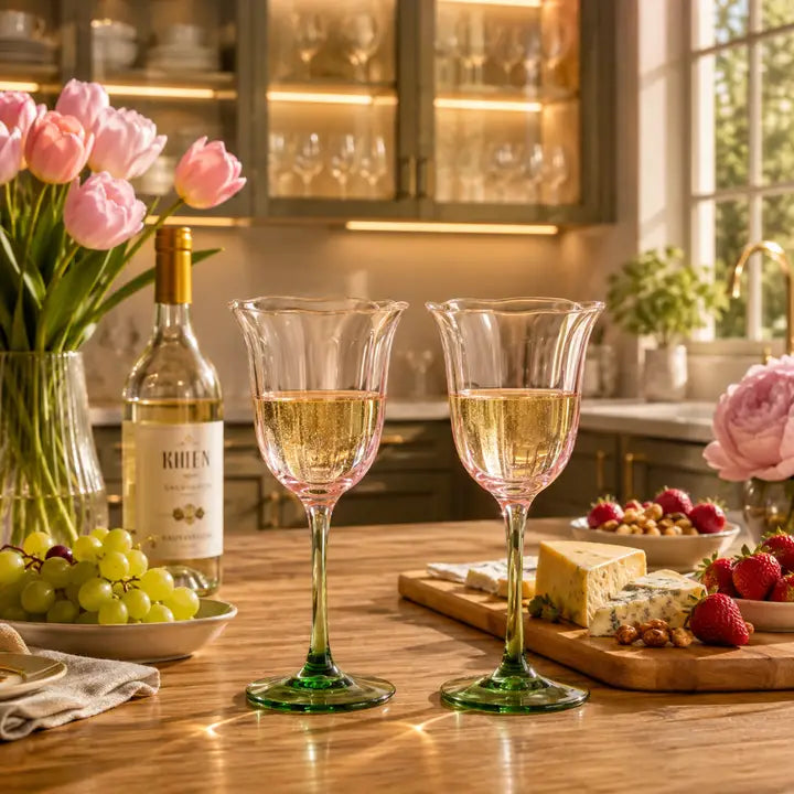 The Crystal Hand Blown Pink Tulip Wine Glasses