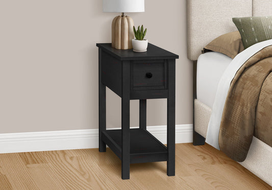 Accent end table, 2-tier narrow black with storage drawer, lamp and potted plant on top on Tampa Home & Garden Store