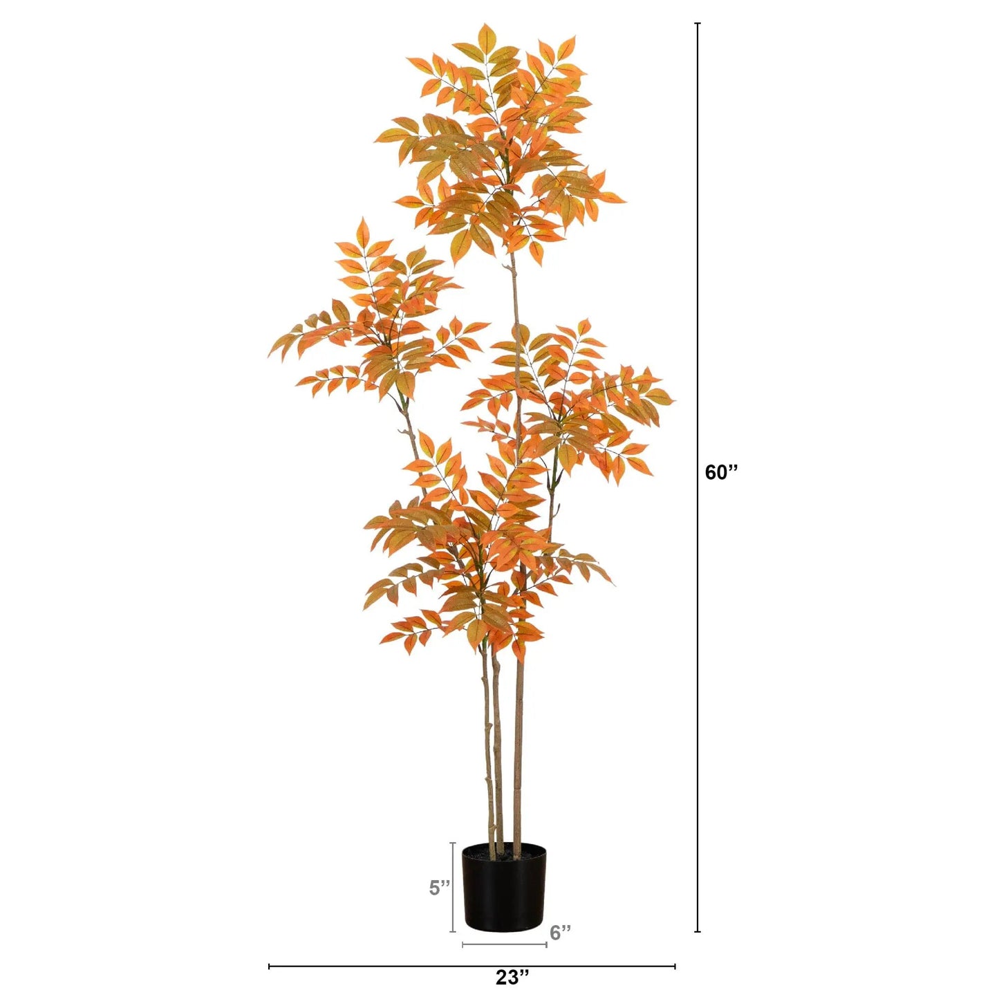 Autumn Sumac Artificial Tree 5ft tall with orange foliage in a black planter by Nearly Natural on Tampa Home & Garden Store