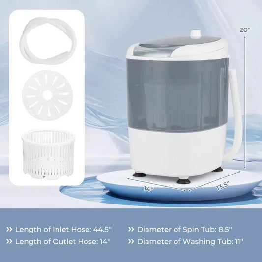 Compact semi-automatic mini washer portable white unit with gray washing tub on Tampa Home & Garden Store