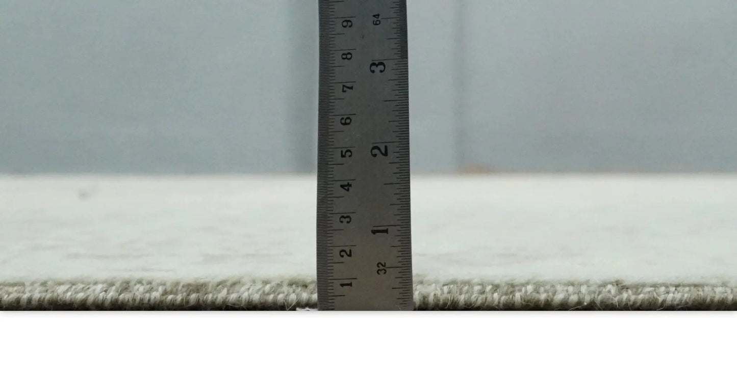5x7 Fine Hand Knotted Beige Brown Persian Area Rug handspun wool thickness shown by ruler on Tampa Home & Garden Store