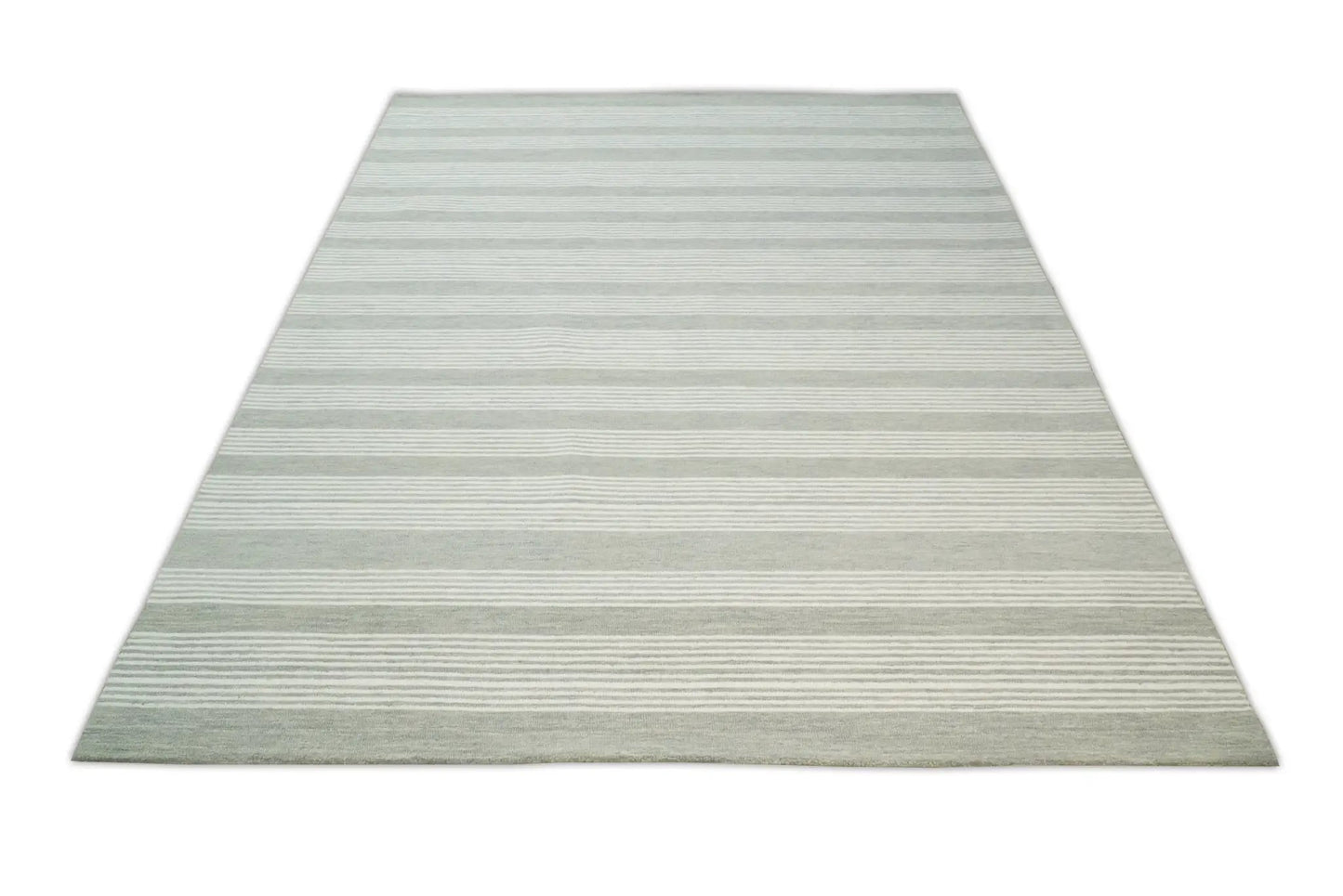 Handmade woolen area rug grey and ivory striped Nautical Collection rug on Tampa Home & Garden Store