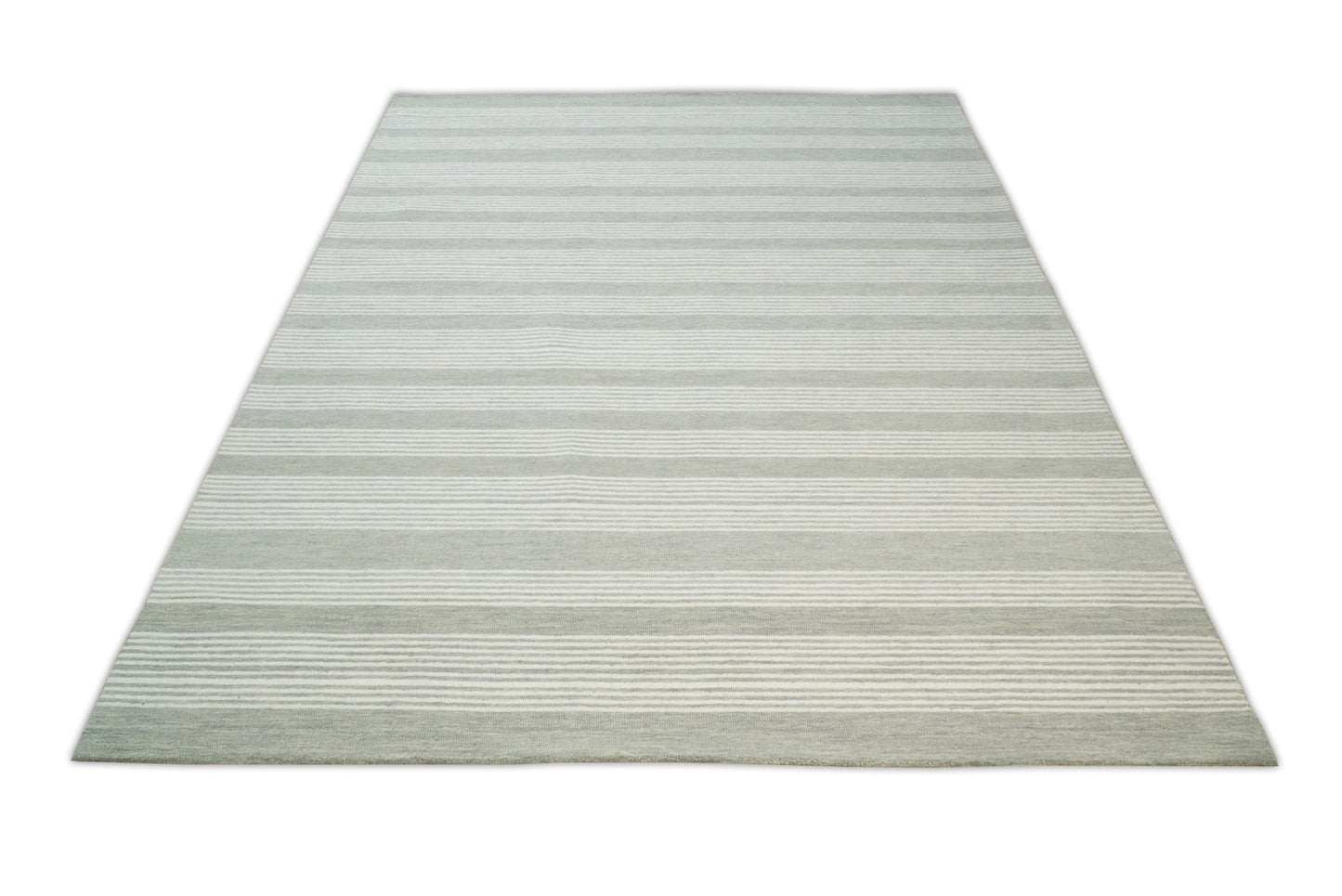 Alfombra moderna de lana gris y marfil, hecha a mano, de 5x8 y 8x10 | NAU001