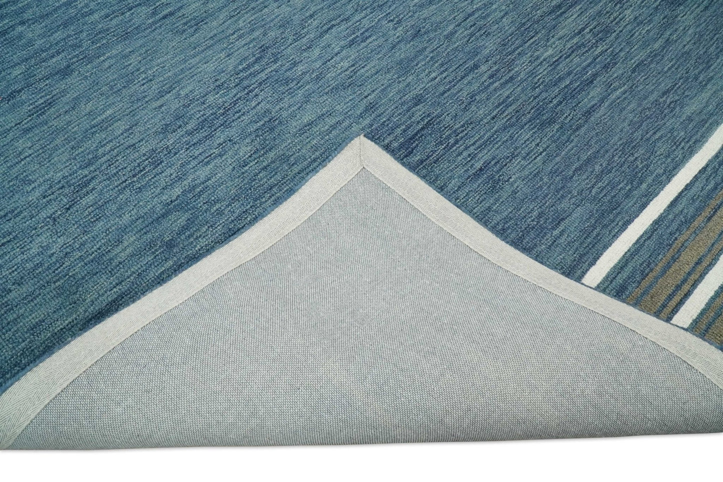 Alfombra moderna de lana azul lisa, hecha a mano, de 5x8 y 8x10 | NAU004
