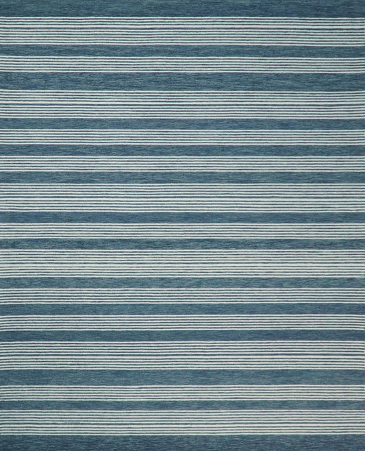 5x8 and 8x10 Hand Made Woolen Modern Stripes White and Blue Area Rug | NAU002 - Tampa Home & Garden Store