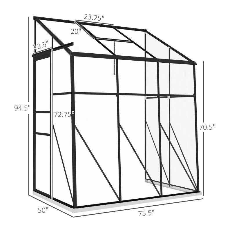 6.3 ft x 4.1 ft Outdoor Polycarbonate Lean-to Greenhouse with Black Metal Frame - Tampa Home & Garden Store
