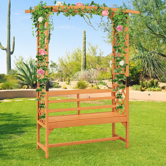 6.5 FT Tall Patio Garden Arbor with Pergola and 2-Seat Bench for Garden Backyard Decoration-Yellow - Tampa Home & Garden Store