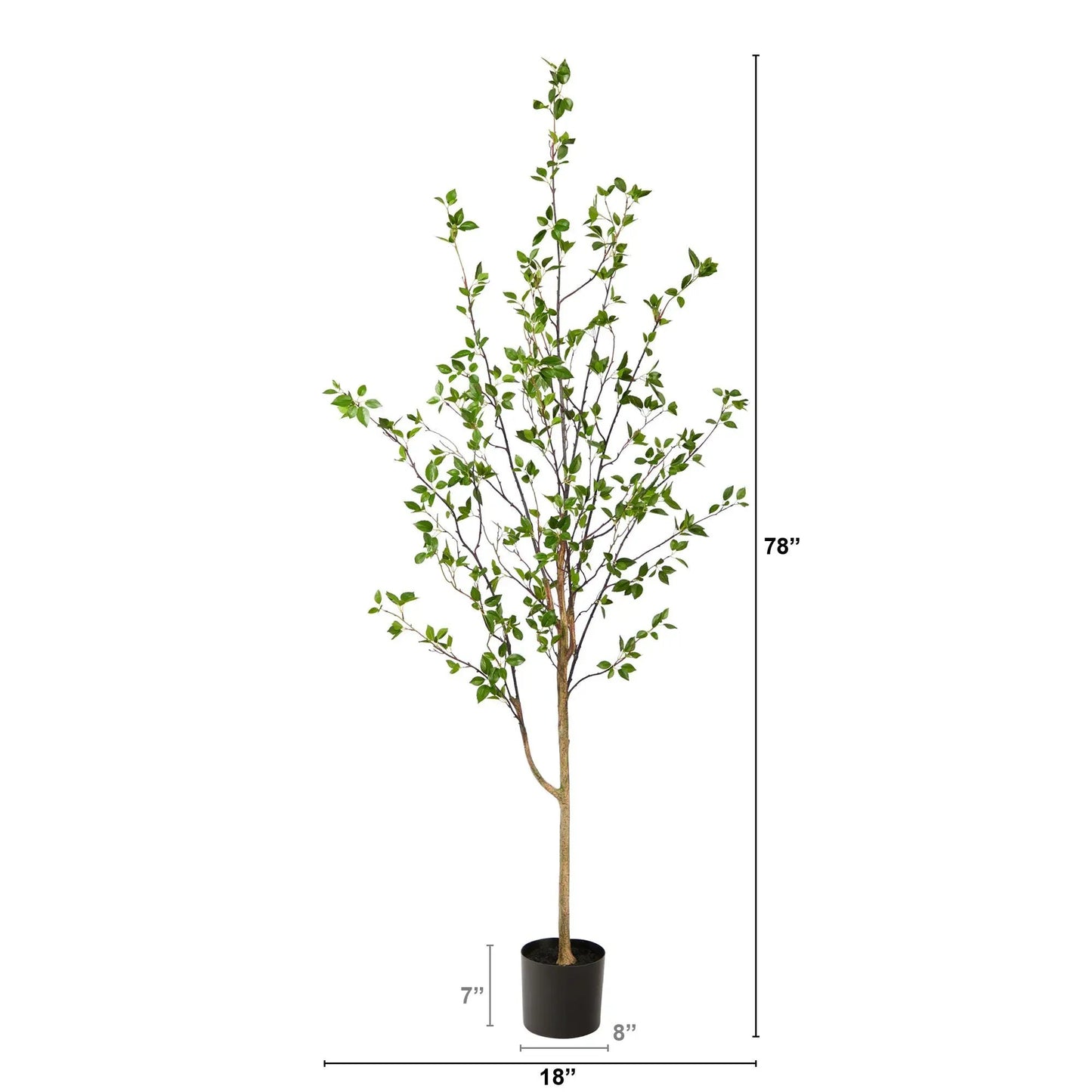 6.5 ft Minimalist Citrus Artificial Tree by Nearly Natural in black pot with vibrant green leaves on Tampa Home & Garden Store