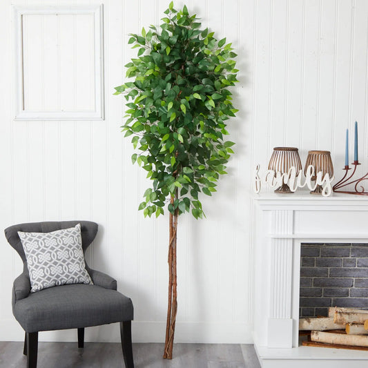 Six Foot Artificial Double Trunk Ficus Tree by Nearly Natural, no pot, lush green leaves on Tampa Home & Garden Store