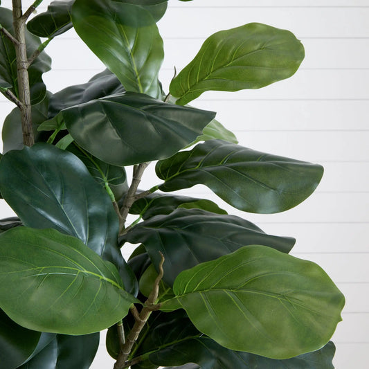 Artificial fiddle leaf tree by Nearly Natural, dark green leaves on a brown stem for indoor decor on Tampa Home & Garden Store